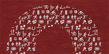 Detail of t-shirt letter image showing the small stick figures representing events offered during the 2024 NVSO embedded in the letter O.