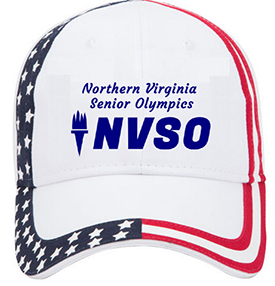 Northern Virginia Senior Olympics (NVSO) red white and blue baseball cap.