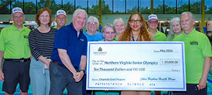 Men and women with big check image from Johns Hopkins Health Plans.