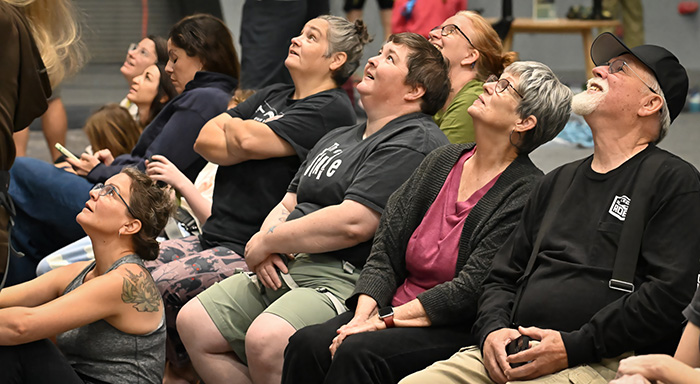 Spectators looking up.